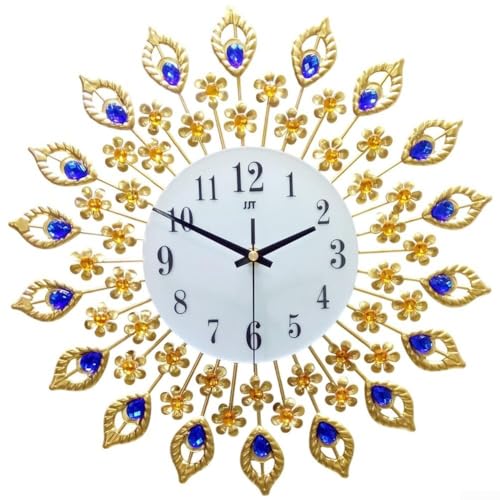 Atemberaubende 3D Pfau Wanduhr Lebendiges Metall Design mit Strass Perfekt für Wohnzimmer Ästhetik von PETSTIBLE