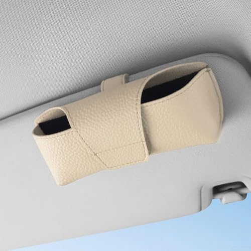 Aufbewahrungsbox für Fahrzeugbrillen mit Sonnenschutz-Clip, PU-Leder Auto-Sonnenbrillenhalter mit Clip auf der Rückseite für sichere Befestigung und einfachen Zugang (beige) von PETSTIBLE