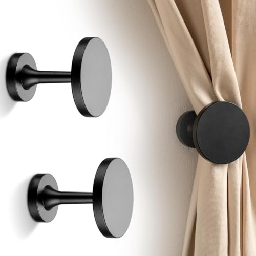 Dekorative Metall-Vorhanghalterungen, Wandhalterung, Haken, Vorhang-Raffhalter, Halter für Wohnzimmer, Schlafzimmer, Fensterbehandlung, schwarz, 2 Stück (schwarz) von PETSTIBLE