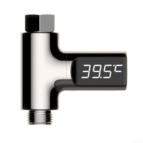 Digitaler Wassertemperatur-Monitor, mit LED-Display 5–85 ℃ selbstbetriebener Durchflusssensor, 360° drehbarer, wasserdichter Bildschirm für Handbrause Installation (erste Generation) von PETSTIBLE