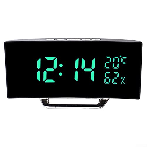 Digitaler Wecker mit gebogenem Design, Anzeige von Temperatur und Luftfeuchtigkeit für Schlafzimmer (grün) von PETSTIBLE