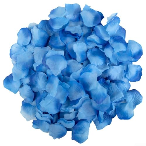 PETSTIBLE Exquisite künstliche Rosenblätter, perfekt zum Werfen und Streuen bei Hochzeiten (hellblau mit dunkelblauen Rändern) von PETSTIBLE