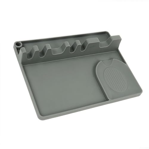 Funktionale und stilvolle Silikon-Utensilienablage mit Abtropfschale, perfekt, um Ihre Küche beim Kochen ordentlich zu halten (grau) von PETSTIBLE