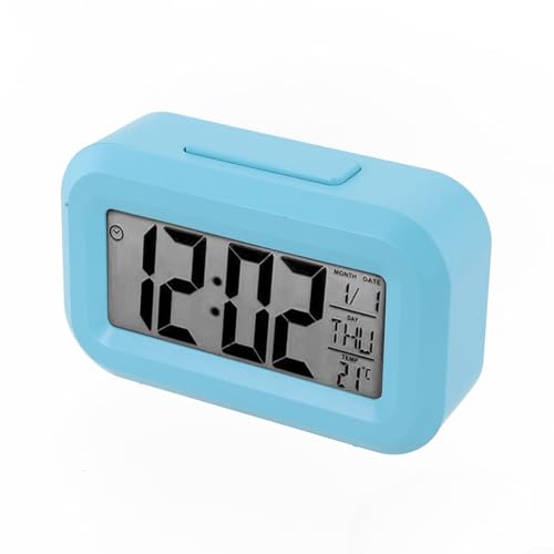 Funktionaler digitaler Wecker mit Schlummerfunktion und Nachtlicht, geeignet für Zuhause und Büro, Anzeige von Zeit und Temperatur in Dual-Formaten (Blau) von PETSTIBLE