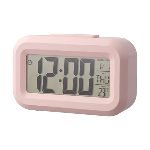 Funktionaler digitaler Wecker mit Schlummerfunktion und Nachtlicht, geeignet für Zuhause und Büro, Anzeige von Zeit und Temperatur in Dual-Formaten (Rosa) von PETSTIBLE