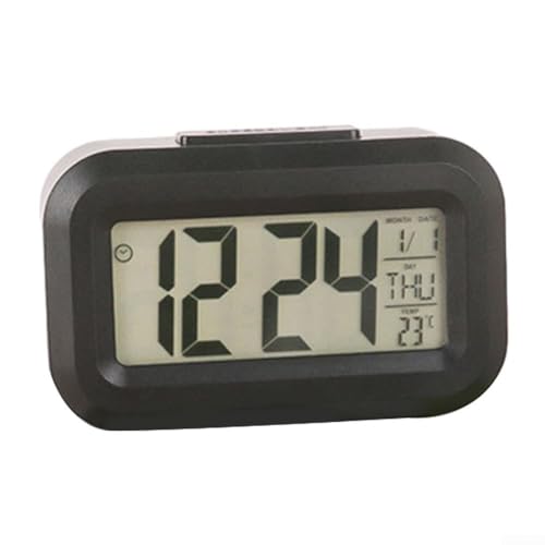 Funktionaler digitaler Wecker mit Schlummerfunktion und Nachtlicht, geeignet für Zuhause und Büro, Anzeige von Zeit und Temperatur in Dual-Formaten (Schwarz) von PETSTIBLE