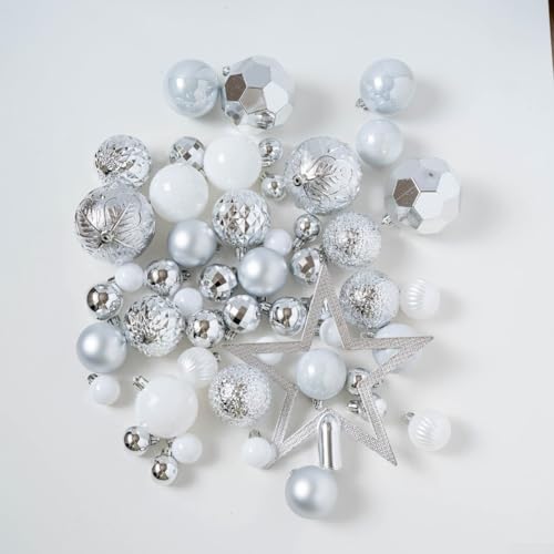 Galvanisiertes Weihnachtskugel-Set, 50 Stück, mit Baumspitze, Stern-Ornament, verschiedene Kunststoffkugeln, Dekoration, für Urlaub, Heimdekoration, hängende Ornamente mit Schlaufen (Aprikose) von PETSTIBLE