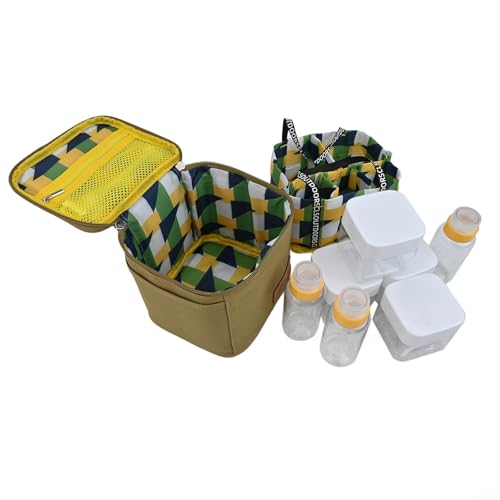 Gewürzspender-Set für Camping, 7 leichte und praktische Gläser mit Tragetasche (Khaki) von PETSTIBLE