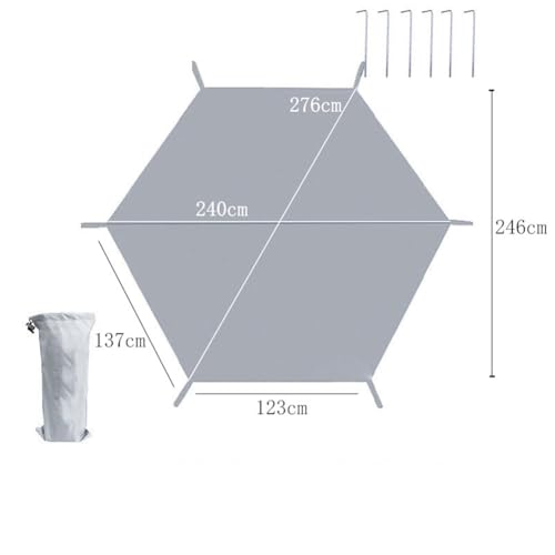 Hexagon Outdoor Zeltmatte Wasserdicht 210D Oxford Tuch mit PU-Beschichtung Reißfeste Picknick-Plane Matte mit Bodennägeln für den Außenbereich (280 x 240 cm) von PETSTIBLE