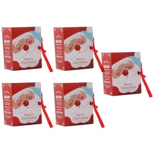 Holiday Treat Packaging Boxes With Creative Book Shape Design, Lightweight Cardboard Construction, Set Of 5 For Festive Parties And Seasonal Gatherings(Santa Claus) von PETSTIBLE