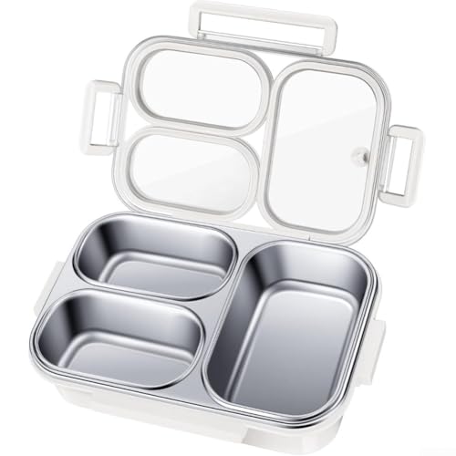 Lunchbox mit 3 Fächern, auslaufsicheres Design und Silikondichtungen für Arbeit, Schule oder Reisen, 740 ml Fassungsvermögen, spülmaschinenfestes Tablett (weiß) von PETSTIBLE