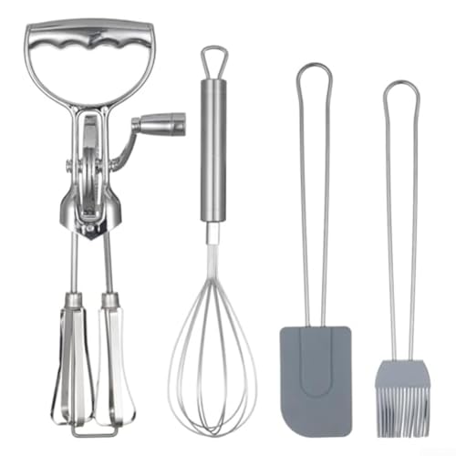 Manuelle Handkurbel Eierschlägel Set, 4 in 1 Drehmixer mit Silikonbürste Spatel, Edelstahl Küchenbesen zum Backen Manuelle Handkurbel Eierschlägel Set, 4 in 1 Drehmixer mit Silikonbürste Spatel, Edelstahl Küchenbesen zum Backen von PETSTIBLE
