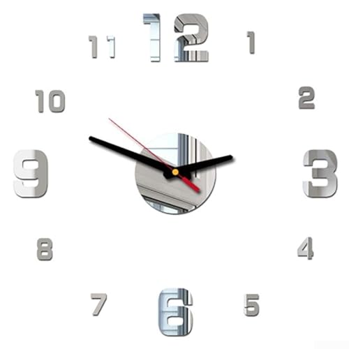 Moderne 3D Acryl Wanduhr Spiegel für elegante Heim- oder Bürodekoration, anspruchsvolles Designelement (Silber) von PETSTIBLE