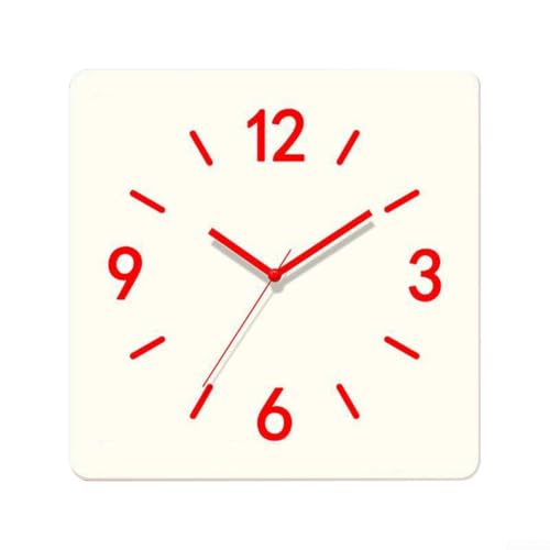 Moderne Glas-Wanduhr, 30,5 cm, moderne quadratische Wanduhren, perated stille, kleine rahmenlose Wanduhr für Schlafzimmer, Heimdekoration (rot) von PETSTIBLE