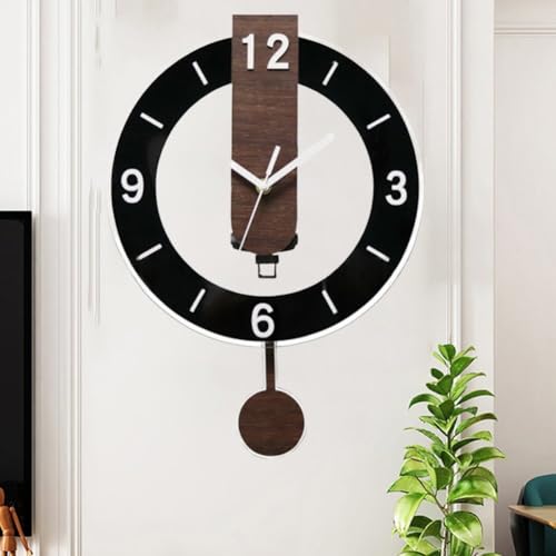 Moderne große Wanduhr, geräuschlos, 31 cm, Acryl- und Holzmischung mit schwarzen arabischen Zahlen, für stilvolle Heimdekoration (schwarz) von PETSTIBLE