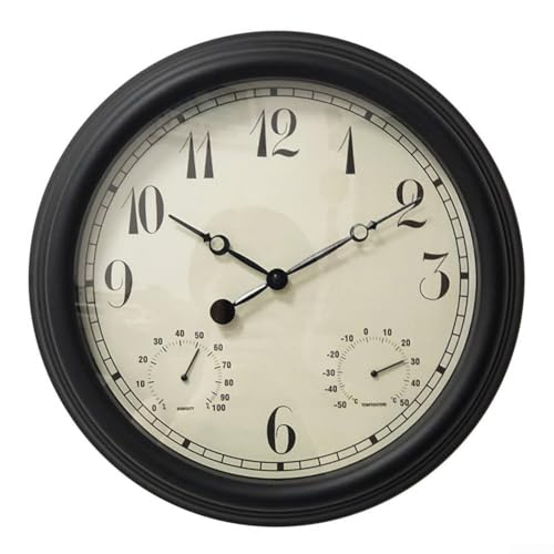 Outdoor Wanduhr Thermometer 15 Zoll Großes Display Leise Nicht Ticken Wetterbeständig Gartenuhr mit Temperatur Luftfeuchtigkeit Monitor von PETSTIBLE