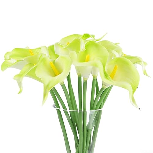 PETSTIBLE 10 Stück lebensechte Calla-Lilien, grüne künstliche Blumen, fühlen sich echt an, Calla-Blumen für Heimdekoration, Hochzeit, Party von PETSTIBLE