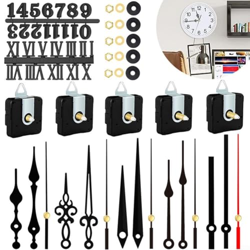 PETSTIBLE DIY Wanduhr Uhrwerk Kit 5 Mechanismen, Zeiger und mehrere digitale Kartenoptionen (schwarz) von PETSTIBLE