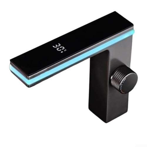 PETSTIBLE Digitaler Wasserhahn, Badezimmer-Waschbeckenarmatur, digitales Display, intelligenter Warm- und Kaltwassermischer, LED-Wasserhahn (schwarz) von PETSTIBLE