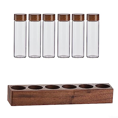 PETSTIBLE Einzeldosis Kaffeebohnen Aufbewahrungsröhren Kaffeebohnenkeller,Kaffeebohnen Glasflasche Glas Vorratsdosen Behälter,Holzständer, 6 Holes Set, Wie Abgebildet von PETSTIBLE