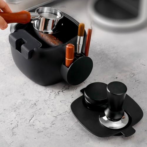 PETSTIBLE Espresso-Tampingstation, 51/53/58 mm, Kaffeestation, Kaffee-Zubehör, organisieren, Tamper Halter, Station, Kaffeebürstenkorb (schwarz) von PETSTIBLE