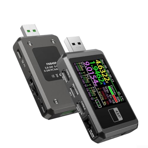 PETSTIBLE FNB48P USB-DC-Ladegerät-Tester, Schnelllade-Strom-Test mit Voltmeter und Amperemeter, USB-Spannungs- und Stromdetektor (Silber) von PETSTIBLE