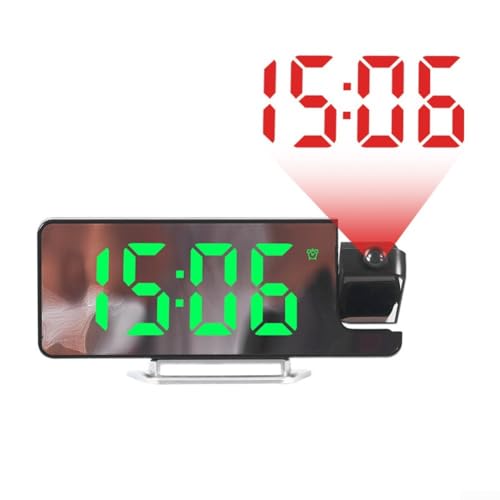 PETSTIBLE LED-Projektionswecker, Anzeige mit Temperaturerkennung, elektronische Uhr mit LED-Projektion, Multi-Winkel-Projektion, leicht zu lesen (grünes Licht) von PETSTIBLE