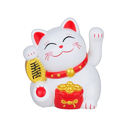 PETSTIBLE Lucky Waving Cat Mini Solar Automatische Winkende Glückskatze Auto Dekoration Kuchen Backen Dekoration für Zuhause Display Auto Dekor Glückstasche - Weiß von PETSTIBLE