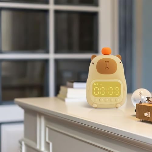PETSTIBLE Silikon Wecker Nachtlicht, LED Uhr Uhr Niedlicher Wecker Wiederaufladbar Dimmbar Capybara Pat Licht von PETSTIBLE