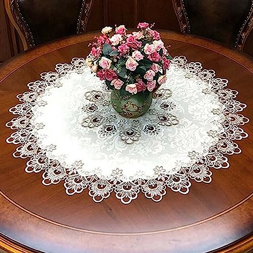 Runde Tischdecke Spitze Floral Tischdecke Staubdicht Home Festival Tischdecke (XL) von PETSTIBLE