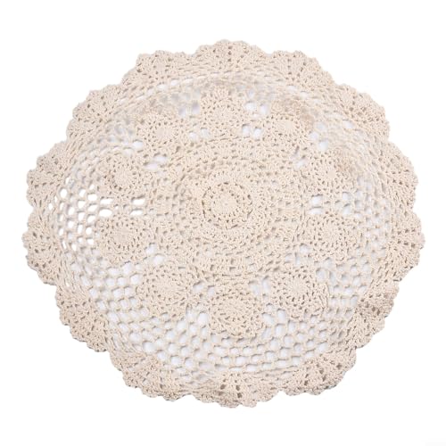 Runde Tischdecke mit Spitze, Blumenmuster, perfekt für Bastelprojekte oder Foto-Requisiten, Hintergründe (Beige) von PETSTIBLE