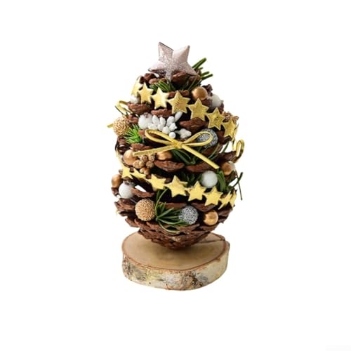 Rustikaler Mini-Weihnachtsbaumschmuck aus natürlichen Tannenzapfen und festlichen Dekorationen für Tischplatte (B) von PETSTIBLE
