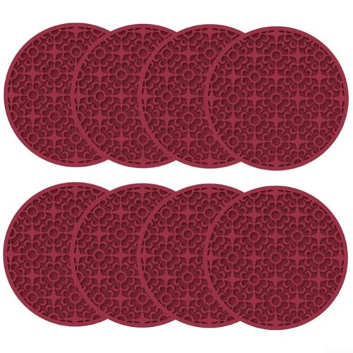Saugfähige Silikon-Untersetzer, 8 Stück, rutschfeste Getränke-Pads für Couchtische, schützt Oberflächen vor Verschütten (rot) von PETSTIBLE