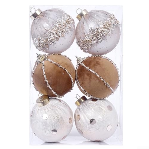 Schaumstoff-Weihnachtskugel-Set verpackt in Stoff, entworfen, um die Urlaubsatmosphäre in Häusern, Büros und Veranstaltungsorten mit sechs Ornamenten zu verbessern (beige) von PETSTIBLE