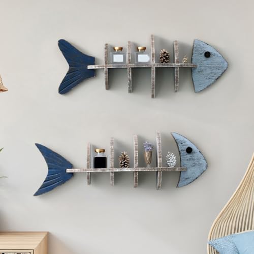 Schweberegal aus Holz, Fischgrätenmuster, mit Küstenblau, Wandmontage, für Wohnzimmer, Schlafzimmer oder Strandhaus-Dekor (A) von PETSTIBLE