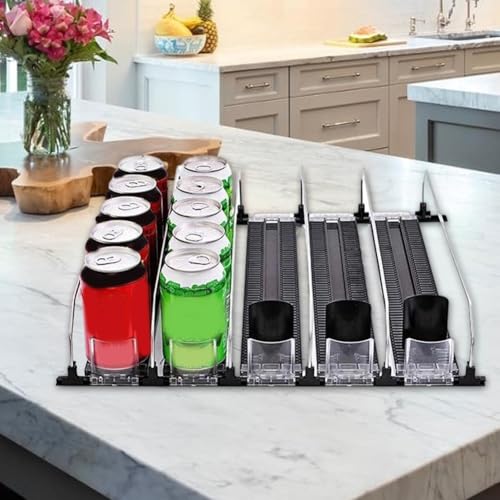 Selbstauffüllender Getränke-Organizer, Kühlschrank-Getränkedosenspender mit Schiebeschieber, für Bier für Kühlschrank oder Gefrierschrank Selbstauffüllender Getränke-Organizer, Kühlschrank-Getränkedosenspender mit Schiebeschieber, für Bier für Kühlschrank oder Gefrierschrank von PETSTIBLE