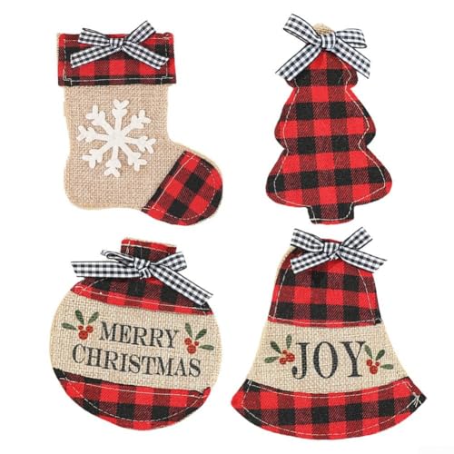 Set mit 4 Besteckhaltern aus Leinen mit weihnachtlichem Karomuster, Gabeltaschen für die Organisation von Besteck und für eine festliche Note auf dem Esstisch Set mit 4 Besteckhaltern aus Leinen mit weihnachtlichem Karomuster, Gabeltaschen für die Organisation von Besteck und für eine festliche Note auf dem Esstisch von PETSTIBLE