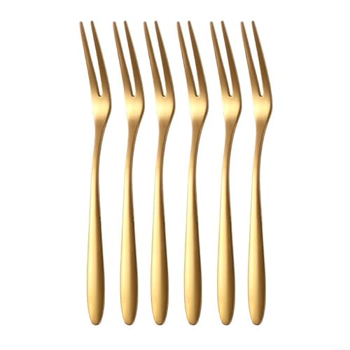 Set mit 6 Mini-Edelstahl-Gabeln, perfekt zum Servieren von Sushi und Desserts (Gold) von PETSTIBLE