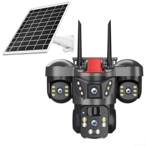 Solar Überwachungskamera, 360° 4K Drei Linsen PTZ System mit Dual PIR Bewegungserkennung, Kabellose Outdoor WiFi Überwachung IP66 von PETSTIBLE