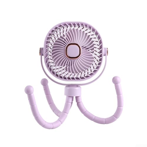 Tragbarer Kinderwagen-Ventilator, mit 8000 mAh Akku, um 360 Grad drehbarer Kopf, LED-Nachtlicht, 4 Geschwindigkeitsstufen, Clip-On-Ventilator für Reisen im Freien (lila) von PETSTIBLE