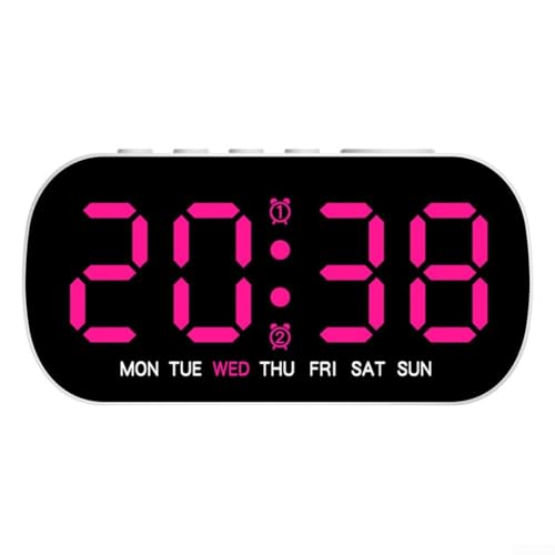 Wecker am Nachttisch, netzbetrieben, digitaler LED-Wecker mit multifunktionalen Funktionen, einschließlich Datum, für Nachttisch/Schreibtisch/Schlafzimmer (Rosarot) von PETSTIBLE