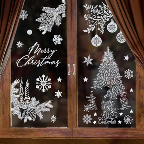 Weihnachts-Fensteraufkleber, Rentier, Schneeflocken, Aufkleber für Glas, für Weihnachtsdekoration, Glasaufkleber von PETSTIBLE