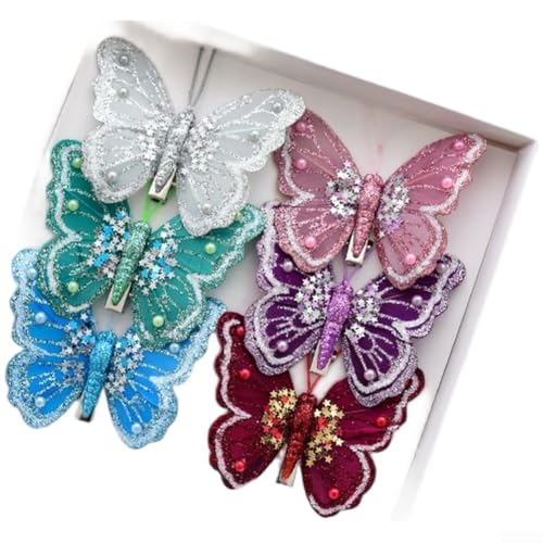 Weihnachtsbaumschmuck-Set, 3 oder 6 3D-Glitzer-Schmetterlinge mit leichtem Kunststoff und doppellagigem Glitzer-Finish (Set B) von PETSTIBLE