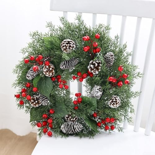 Weihnachtskranz, 45 cm, für Haustür, mit roten Beeren, Tannenzapfen und Zedernblättern, künstliche Feiertagsdekoration, für Wände, Fenster, Zuhause, Büro, Weihnachtsdekoration Weihnachtskranz, 45 cm, für Haustür, mit roten Beeren, Tannenzapfen und Zedernblättern, künstliche Feiertagsdekoration, für Wände, Fenster, Zuhause, Büro, Weihnachtsdekoration von PETSTIBLE