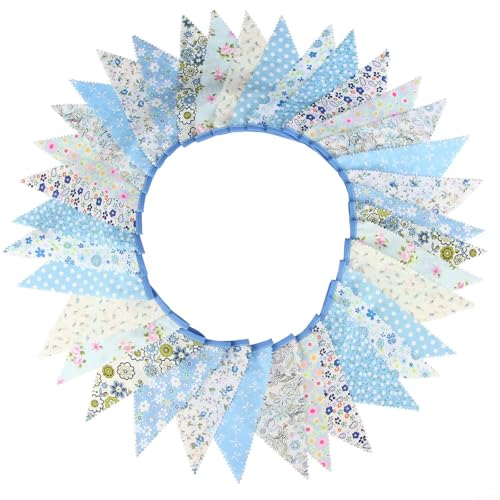 Wimpelkette mit 36 bunten Flaggen, 10 m, für Partys zu Hause und Feiern (blau) von PETSTIBLE