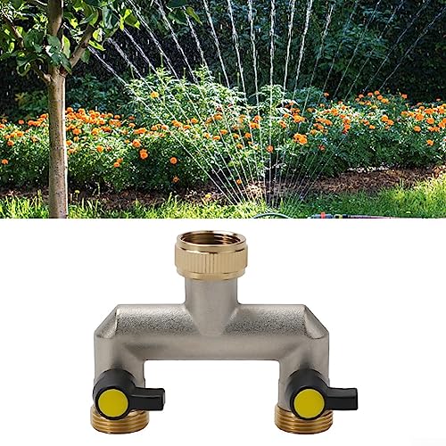 Zwei-Wege-Wasserhahn-Verteiler aus Messing mit Doppelventilen zur Bewässerung von Blumenbeeten und Rasenflächen Zwei-Wege-Wasserhahn-Verteiler aus Messing mit Doppelventilen zur Bewässerung von Blumenbeeten und Rasenflächen von PETSTIBLE
