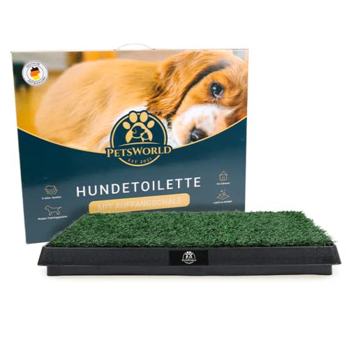 PETSWORLD Hundetoilette mit Kunstrasen | Ideales Training für Welpen | Auffangschale für leichte Reinigung | Für drinnen und draußen geeignet | Hygienische Lösung für Ihr Haustier von PETSWORLD EST 2021