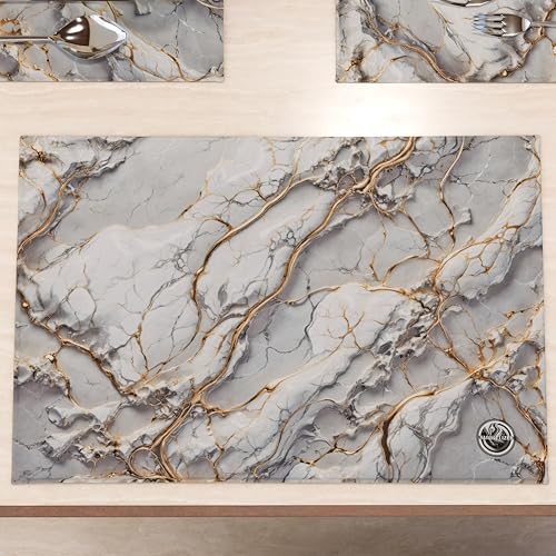 MARBLELIZED - Amerikanische Tischsets, waschbar, aus Stoff, Elegante Tischsets in Marmoroptik, Hellgrau (Set von 2-30 x 45 cm), Frühstücksbrettchen, Geschenkidee, 100% Made in Italy von PETTI Artigiani Italiani