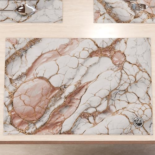 MARBLELIZED - Amerikanische Tischsets, waschbar, Platzdeckchen aus Stoff in Marmoroptik, Rosa, 2er-Set (30 x 45 cm) - elegant, ideal für Frühstück, Mittag- und Abendessen, Geschenkidee, 100% Made in von PETTI Artigiani Italiani