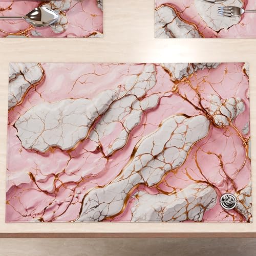 MARBLELIZED - Amerikanische Tischsets, waschbar, Platzdeckchen aus Stoff in Marmoroptik, Rosa, 6er-Set (30 x 45 cm) - elegant, ideal für Frühstück, Mittag- und Abendessen, Geschenkidee, 100% Made in von PETTI Artigiani Italiani